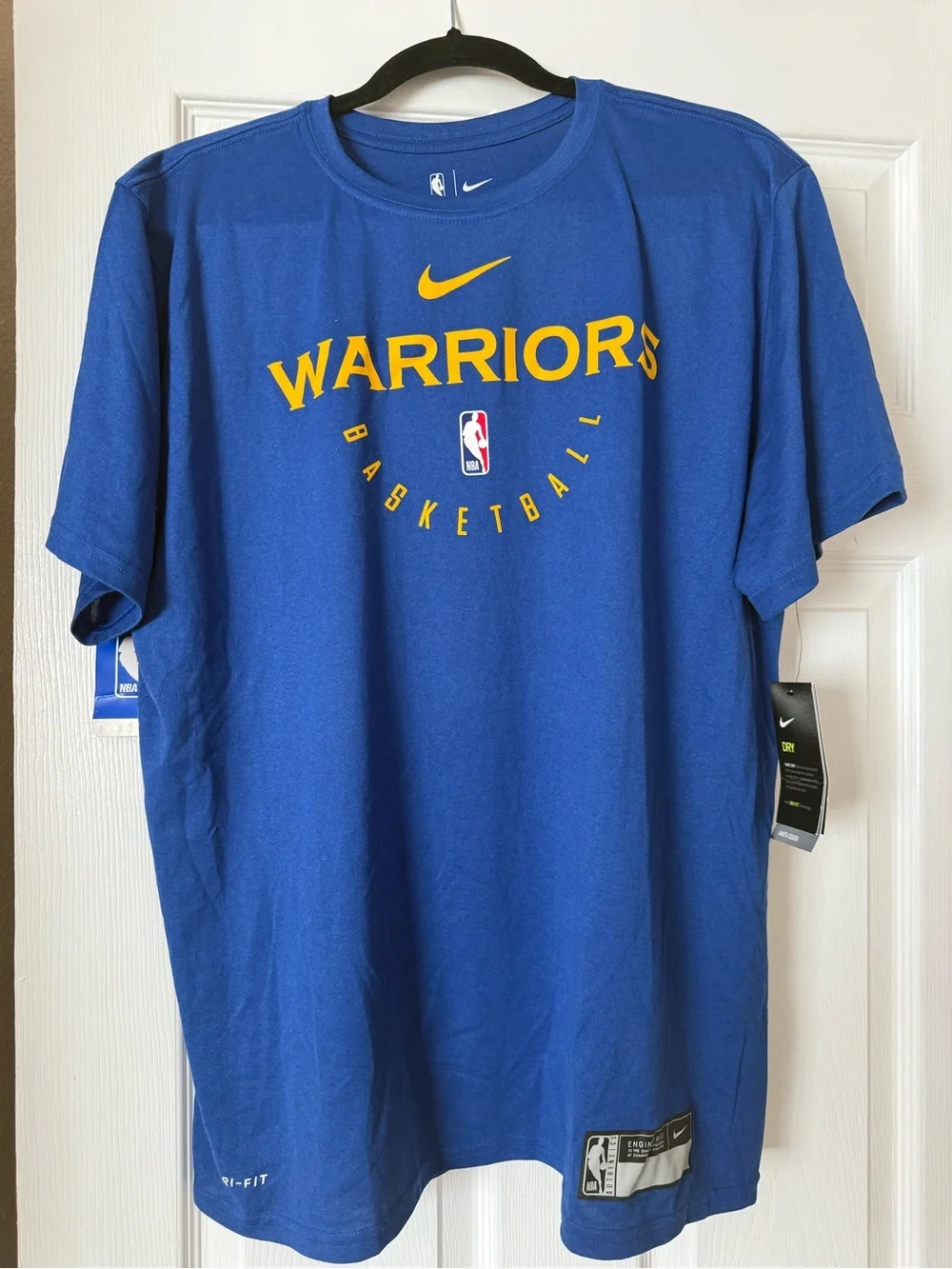 Nike Blue Warriors Graphic Tee with Yellow Accents